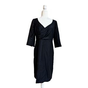 J Crew Black Wool Sheath Womens Size 8 Surplice V Neck 3/4 Sleeve Classic